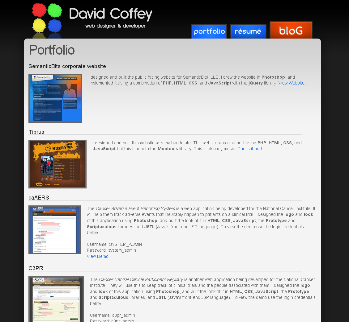 David Coffey's Professional Portfolio & Blog (coffeymachine)