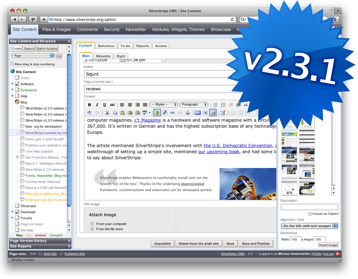 Screenshot of SilverStripe CMS with v2.3.1 starburst Screenshot of SilverStripe CMS with v2.3.1 starburst