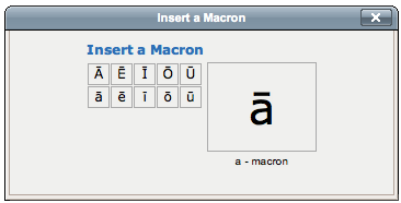 Screenshot of tool to insert Macrons used for te reo Māori words