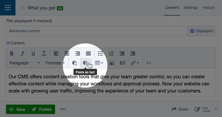 Paste content as plain text