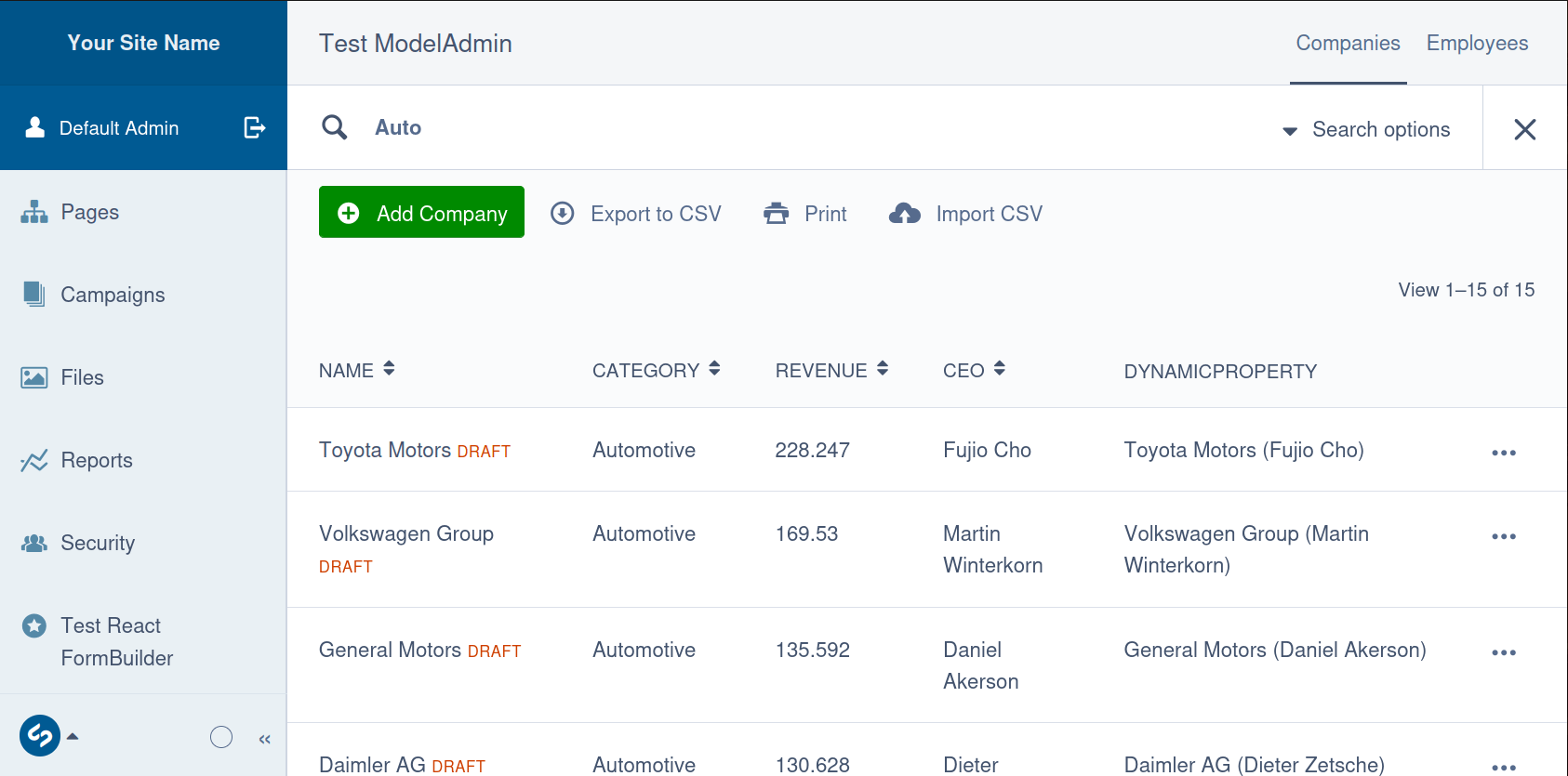 ModelAdmin Search UI
