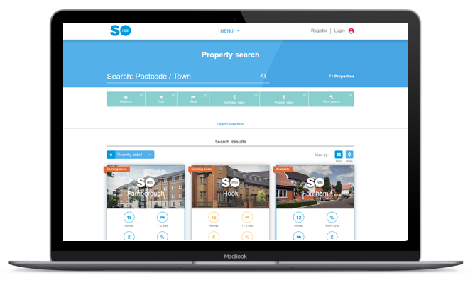 Laptop showing the property search function on So Resi
