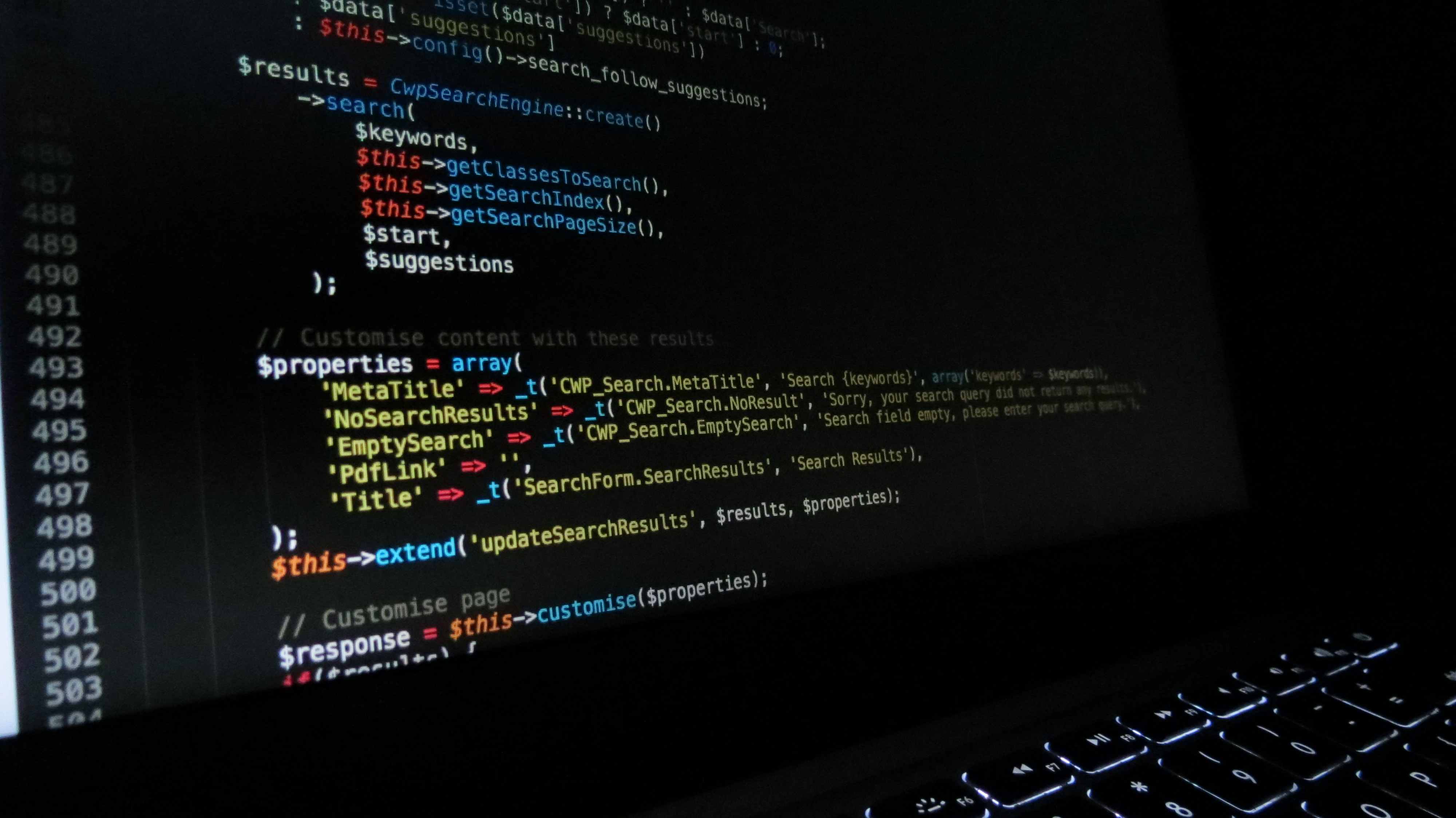 SilverStripe code on a laptop screen