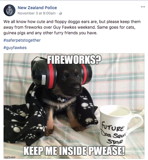 Police dog firework safety message Facebook post