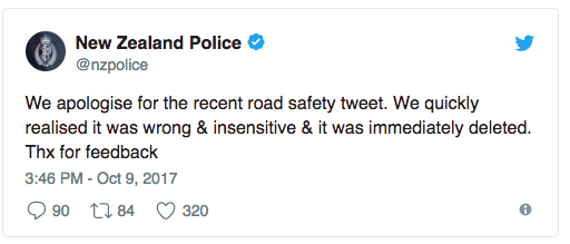 New Zealand Police apology Tweet