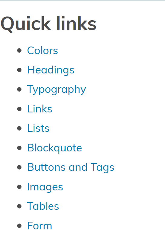 Table of contents from a style guide