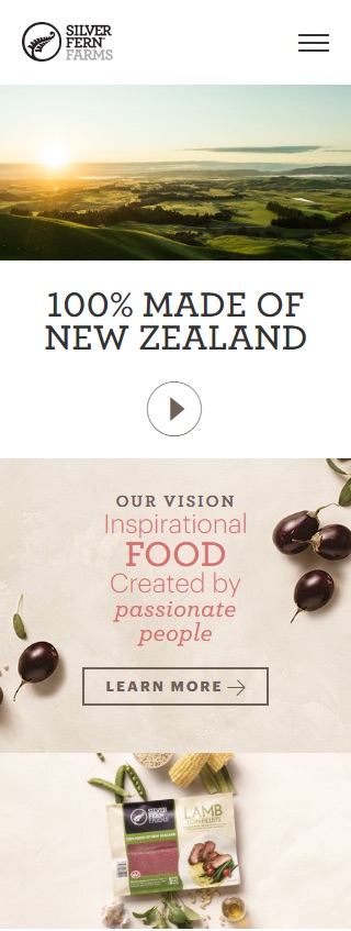 Screenshot of the Silver Fern Farms website - Mobile version