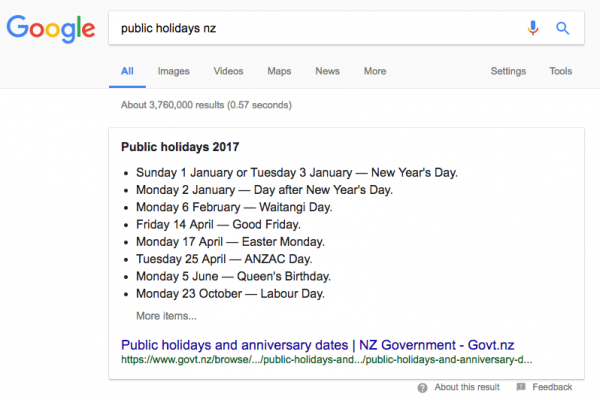public holidays results