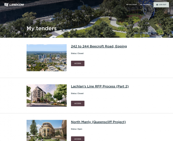 Landom Tender Portal homepage