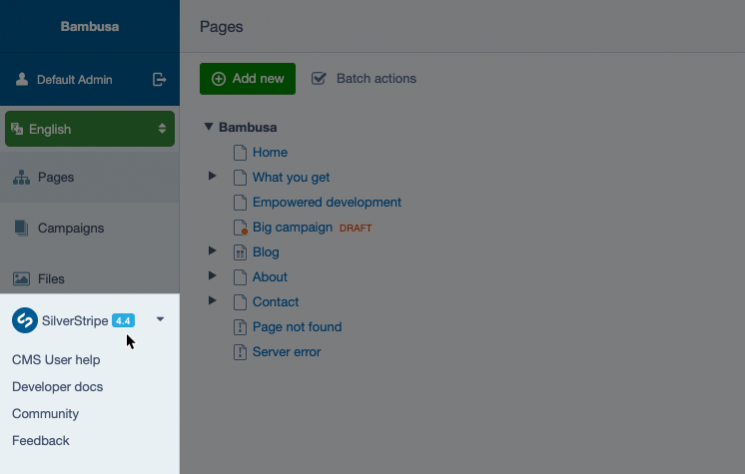 CMS help menu