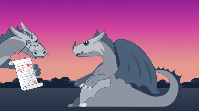 image of two dragons with pink sky behind them 