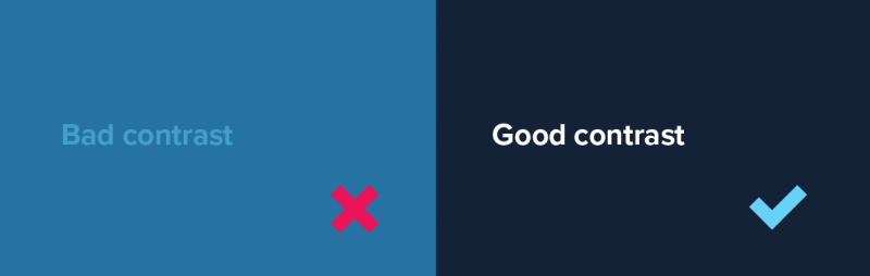 two coloured boxes, one showing bad contrast, one showing good contrast