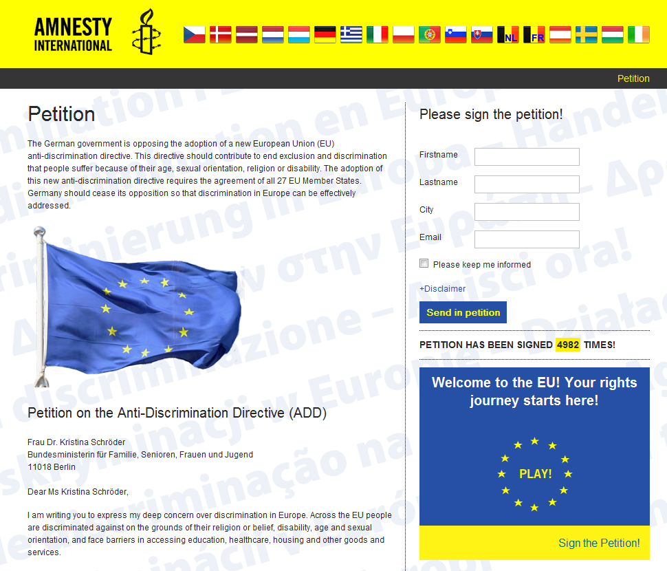 Amnesty International - European petition website (bartvanirsel)