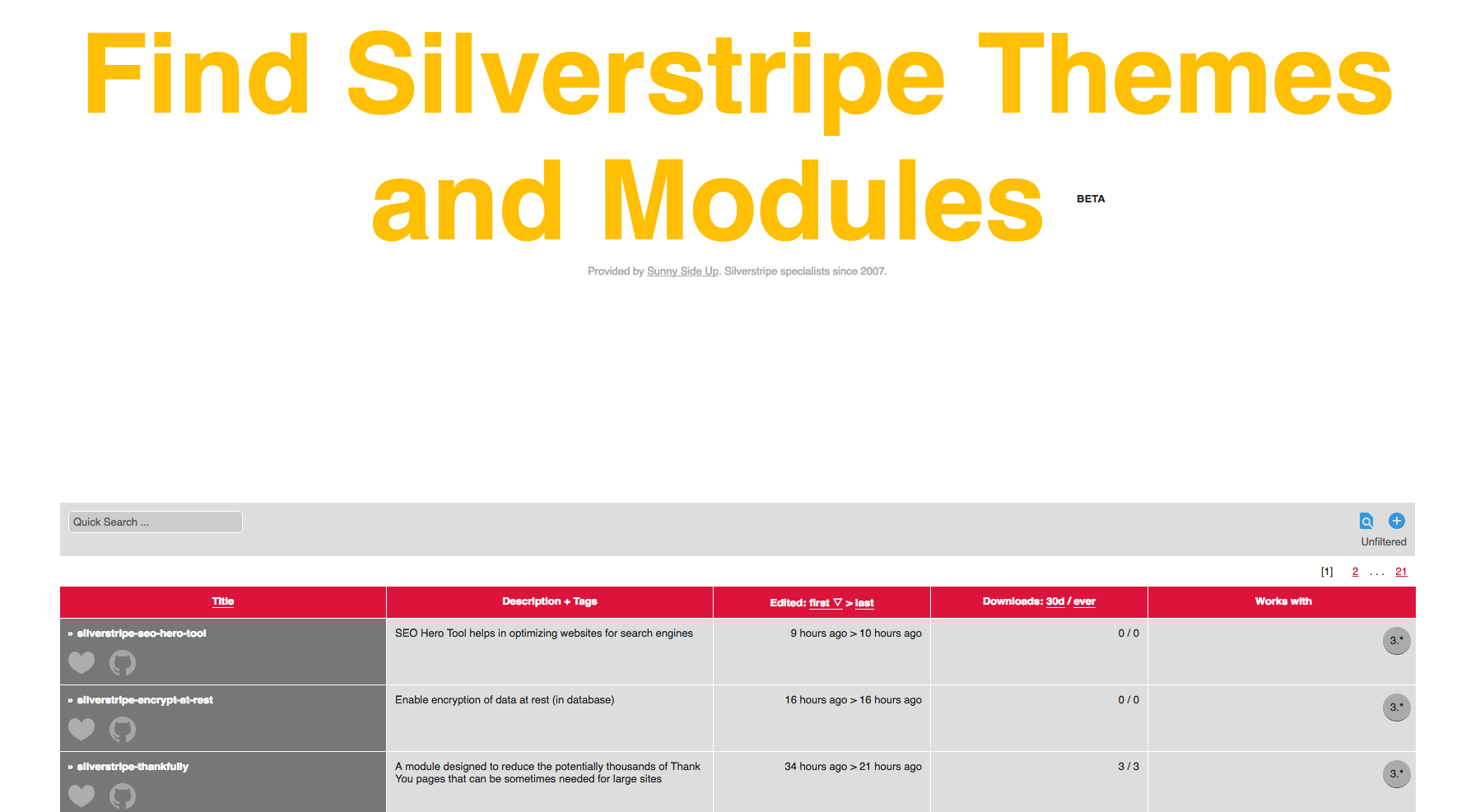 Screenshot of the ssmods website