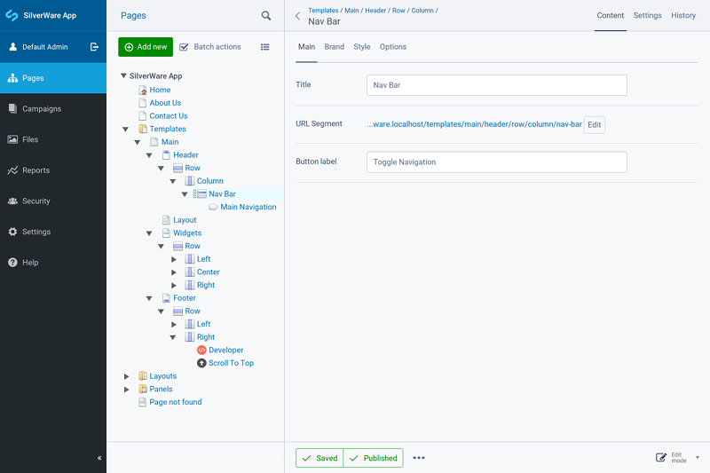 SilverWare components are created using the CMS site tree, just like pages