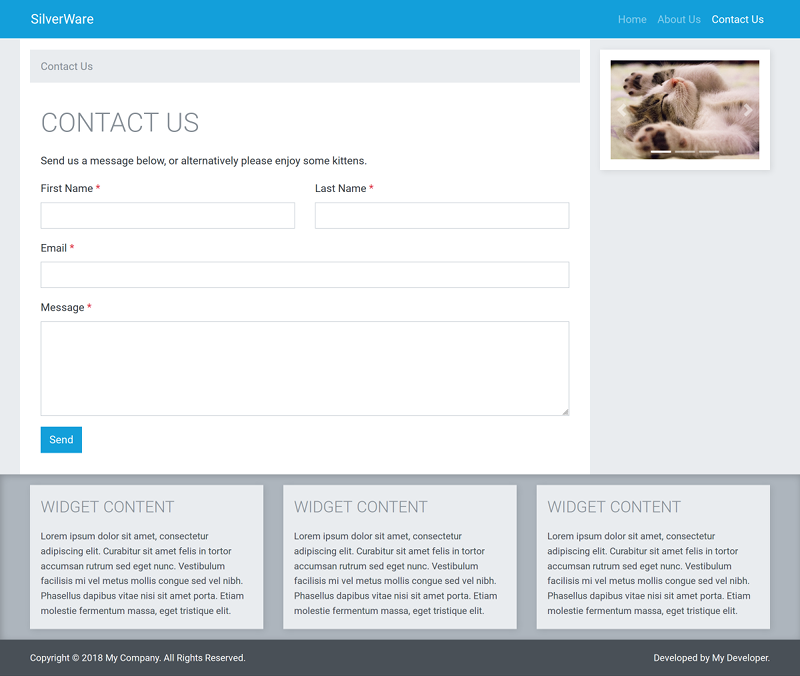 A SilverWare panel in action. The sidebar contains a CarouselComponent.