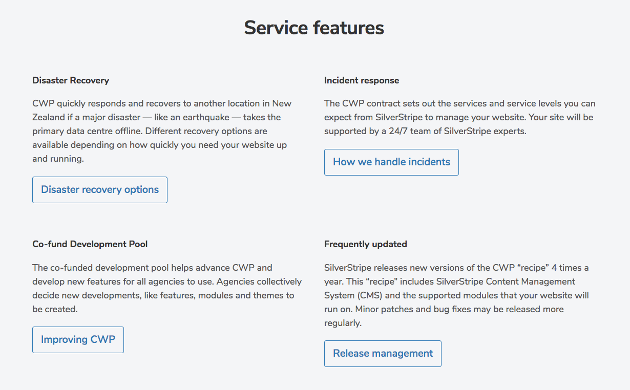 Screen of the software features section