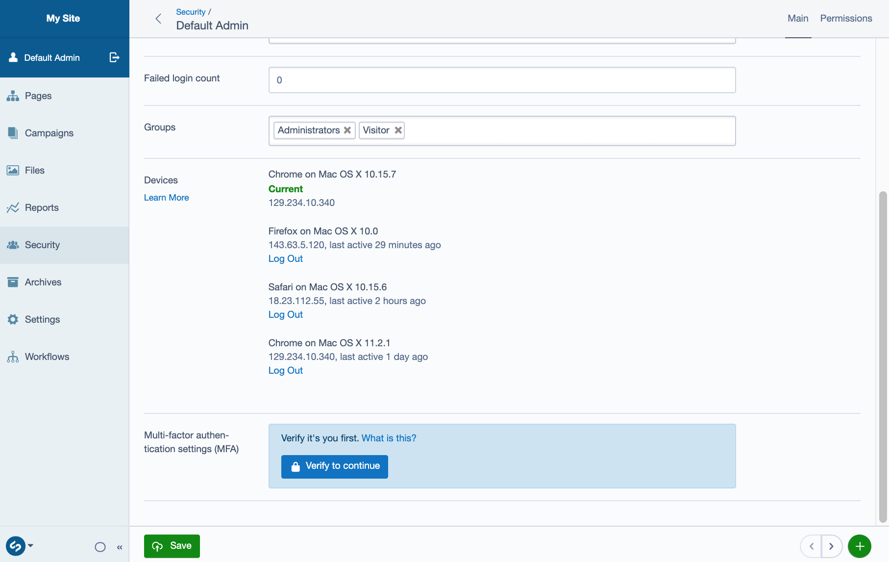 Screenshot of managing devices in the CMS