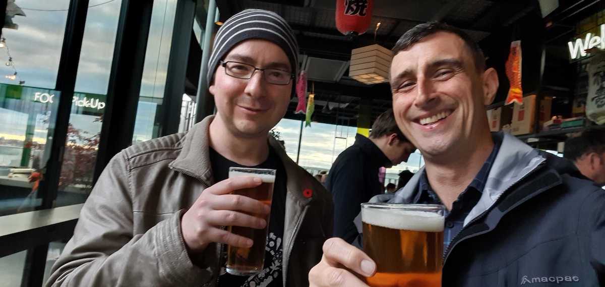 Maxime Rainville and Noel Griffin enjorying a beer