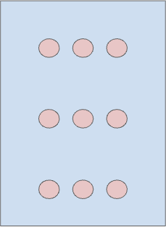 A blue rectangle surrounds a total of nine red circles