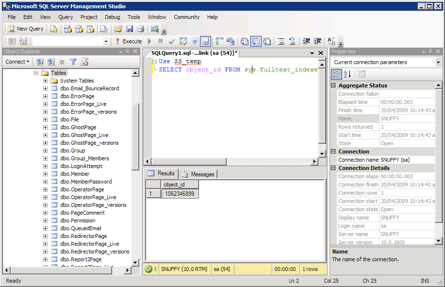 Screenshot of MS SQL Database Schema