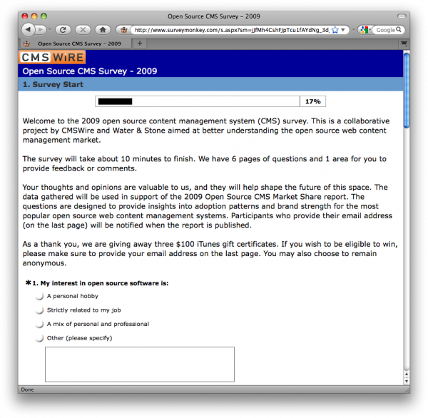 Screenshot of first page of CMS survey
