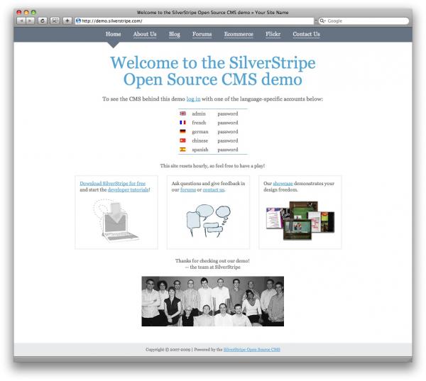 Newly produced demo.silverstripe.com homepage