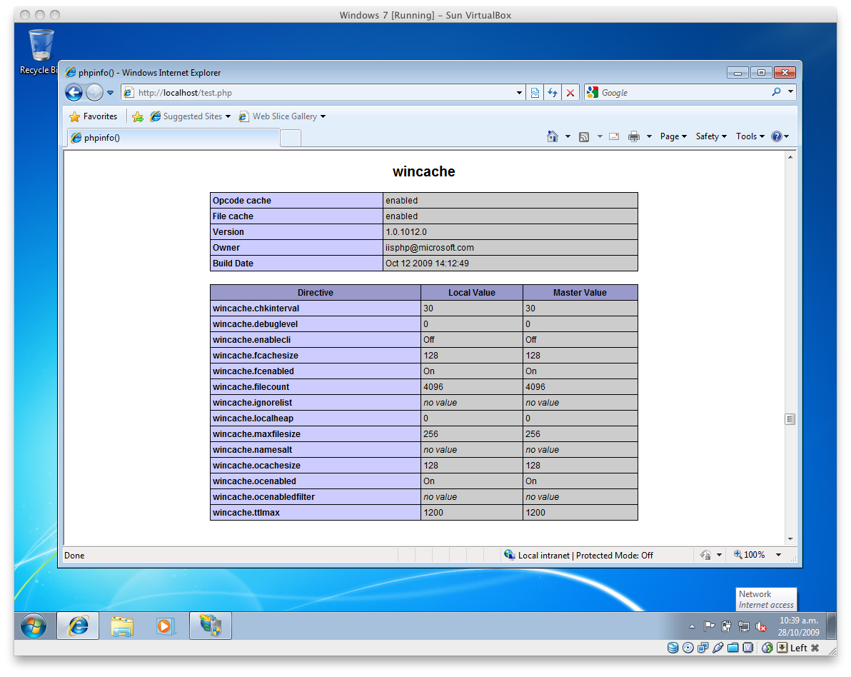 SilverStripe CMS running with wincache enabled