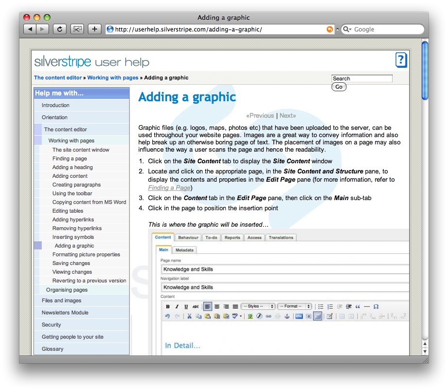 Sample screenshot of userhelp guide